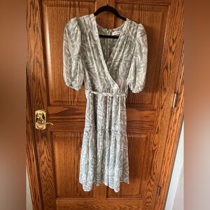 Calvin Klein Sage Leaf Print Long Sleeve Dress